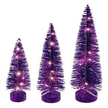 Vickerman LS240166WWBO 8 x 10 x 12 in. Bottle Brush Tabletop Tree with Clear Lights, Purple