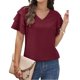 thumbnail image 3 of Gibobby Camiseta de Manga Corta con Cuello en V Tops manga corta para mujer Camisas manga con volantes verano Corte suelto Casual(Rojo,M), 3 of 5