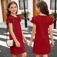 thumbnail image 5 of FAIWAD Girls Ruffle Sleeve Dress Kids Summer Crew Neck Pleated Front Casual Dress Solid Color A Line Sundress, 5 of 9