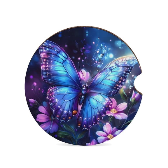 Daisy And Butterfly Car Coasters for Drinks with A Finger Notch for Easy Removal Cup Holder Coaster Cute Car Interior Accessories 1PCS