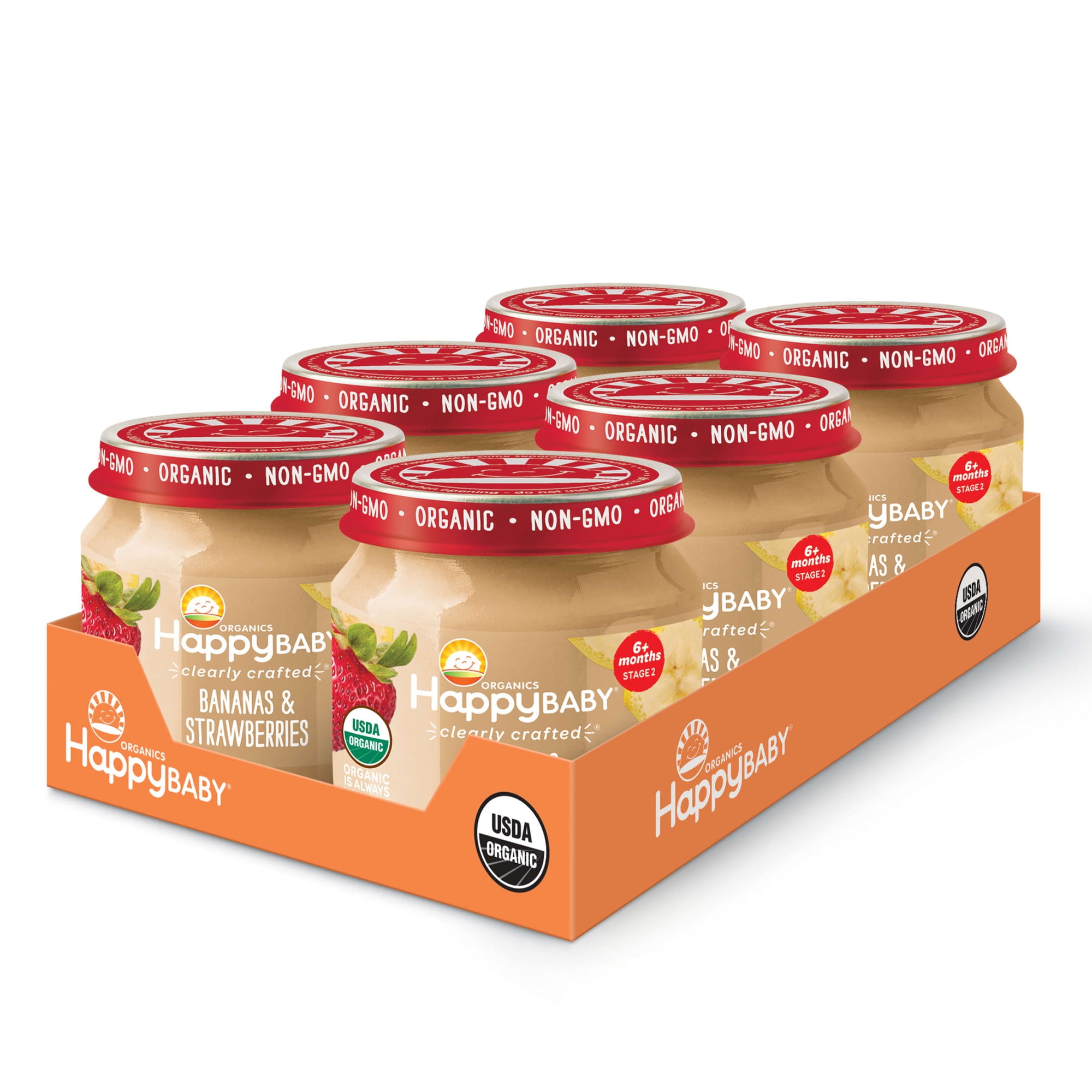 Happy Baby Organics Clearly Crafted, Stage 2, Bananas & Strawberries Organic Baby Food, 4 oz. Jar