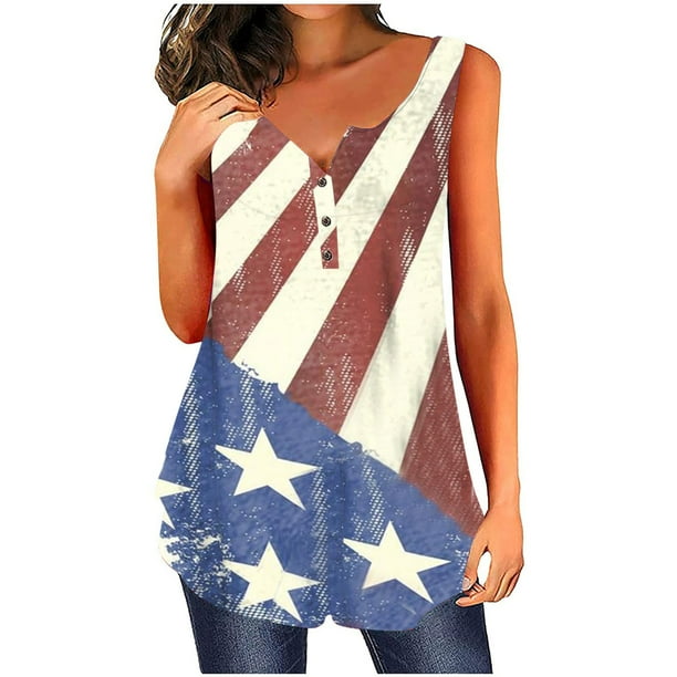 Mujeres sin mangas Love Heart O-cuello Día de la Independencia Impresión Relajada Tops Pompotops lopia989268