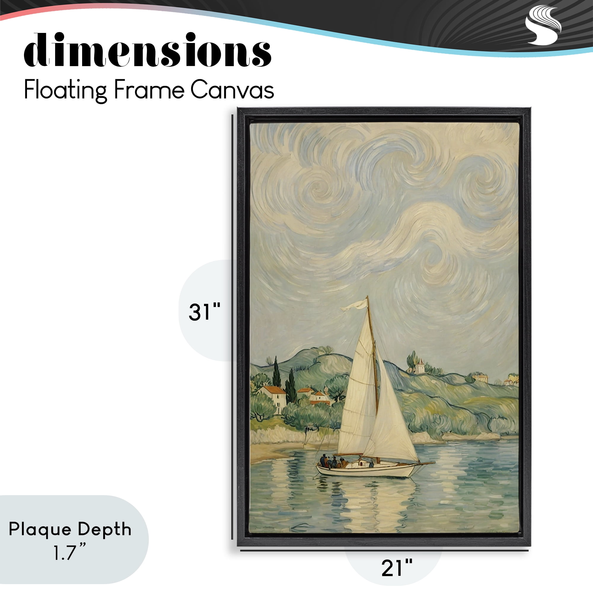 Stupell Industries Sailboat Beneath Swirling Clouds Black Framed Floater Canvas Wall Art, design by Angie Hawke