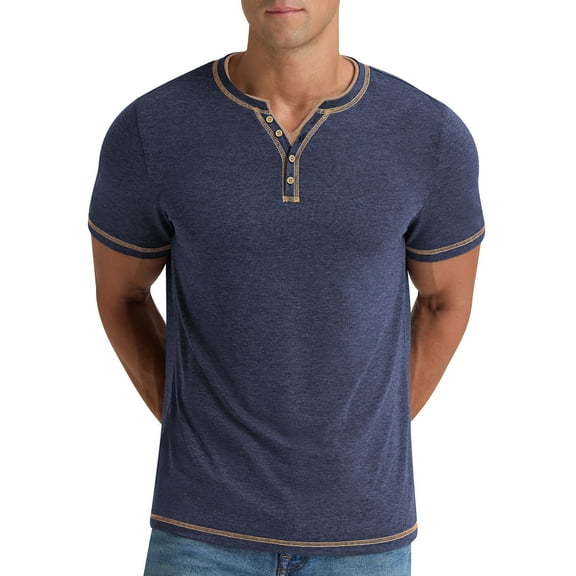 Iceglad Mens Henley Shirts Short Sleeve T Shirt Fashion Casual Slim V Neck Shirts