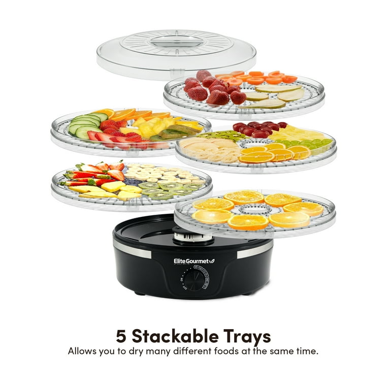OVENTE 5-Stackable Clear Trays Grey Food Dehydrator Machine with