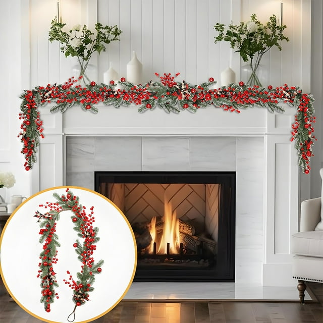 Corona navideña grande para puerta de entrada | Corona invernal verde artificial | Base de vid estilo ratán | Decoración navideña para interiores y exteriores, para ventanas y paredes.