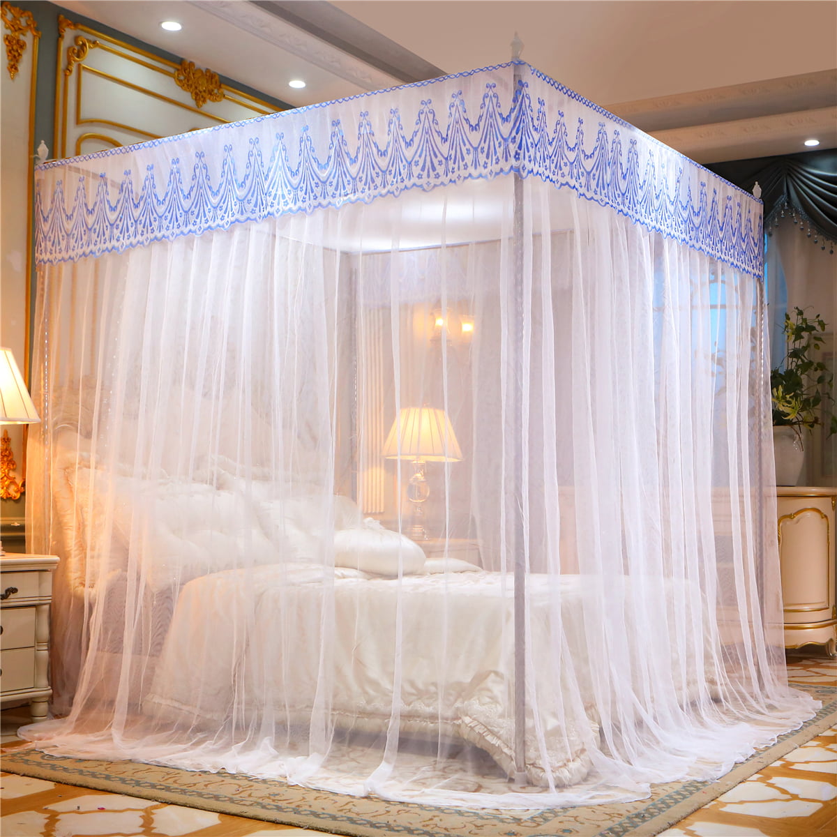 Four Corner Post Mosquito Net for Bed Canopy, Decorative Bed
