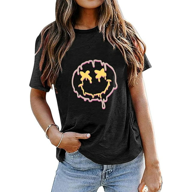 Avanova Womens Graphic Letter Print Short Sleeve T-Shirts Crewneck Casual Summer Cute Tees Tops