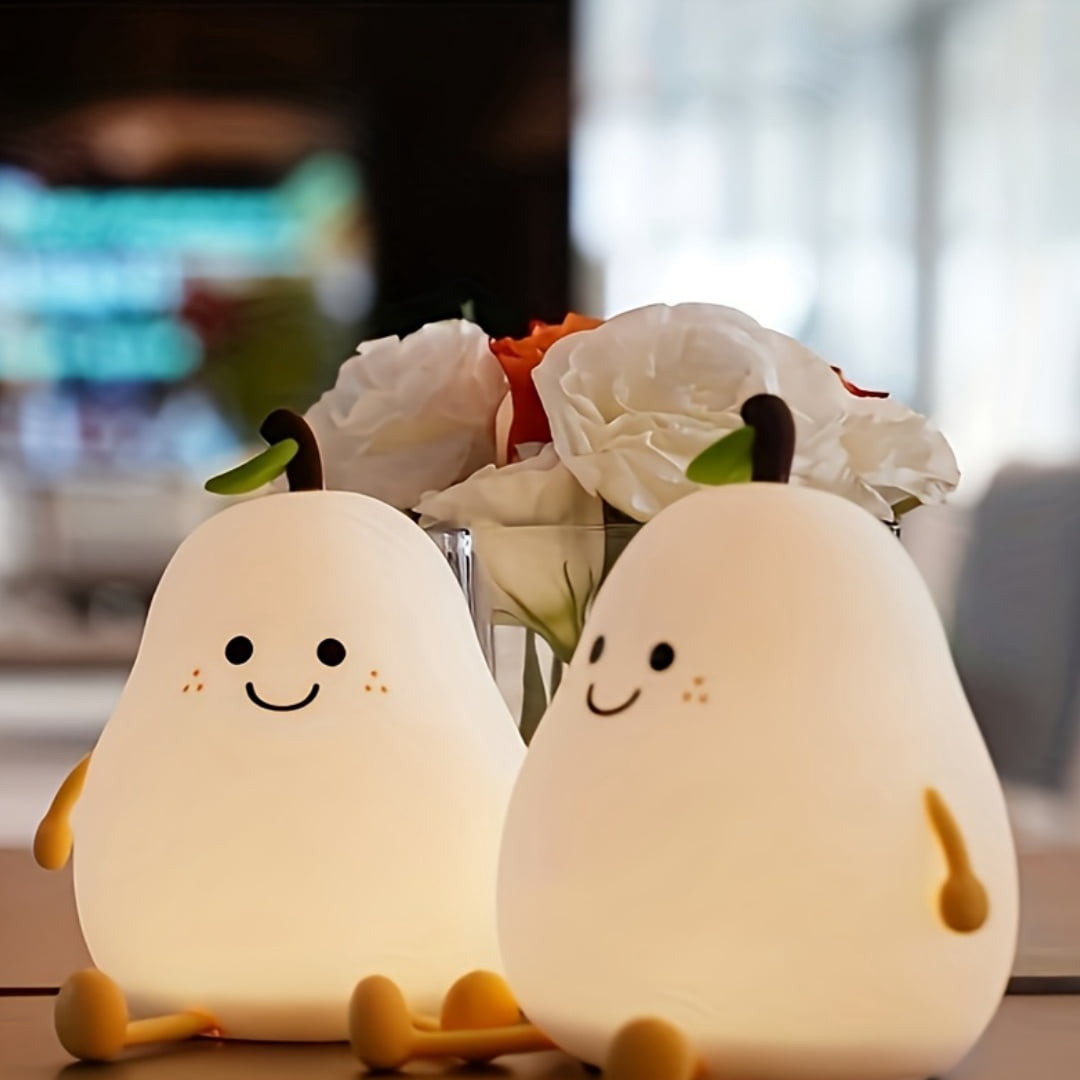 Children Cute Silicone Pear Shaped Lamp, Dimmable Baby Night Light, Bedroom and Kids Room Decoration, 2 pack