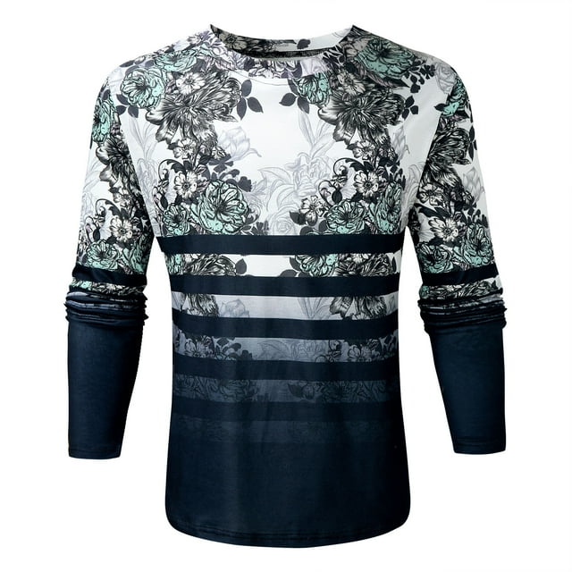 Pompotops T-shirt à Manches Longues pour Homme, Col Rond, Imprimé, Style Ethnique d'Automne, en Solde