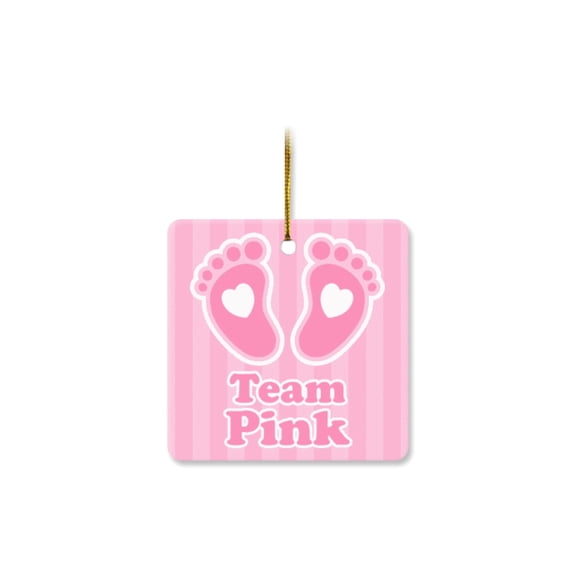 1 Pack - Team Pink Cute Newborn Gender Reveal Classic Porcelain Ceramic Christmas Ornament - 2.85 Inch Square