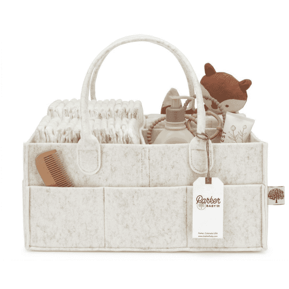 Parker Baby Co. Felt Diaper Caddy - Large Nursery Organizer with Removable Dividers