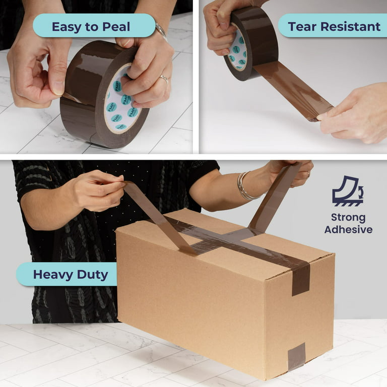 BOMEI PACK Heavy Duty Brown Packing Tape with Dispenser,3 Pack,2.4
