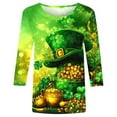 thumbnail image 4 of Wang6 Womens Oversized 3/4 Sleeve St Patricks Day T-Shirt Irish Shamrock Printed Tops Causal Crew Neck Loose Saint Graphic Tees Tunic Shirts Green2 XL, 4 of 5