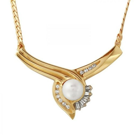 Foreli 0.25CTW Freshwater Pearl And Diamond 14K Yellow Gold Necklace