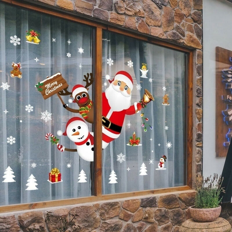 Christmas Windows Stickers Cartoon Santa Claus DIY Wall Window Door ...