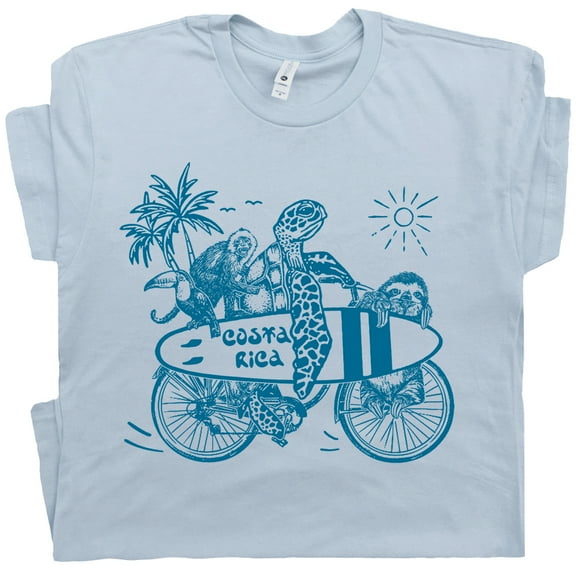 Costa Rica T Shirt Cool Sea Turtle Shirts Vintage Surfing Graphic Tee for Men Women Retro Surf Shop Monkey Sloth Parrot Beach Theme