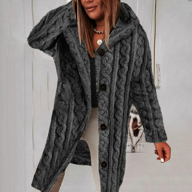 LOVZFMLL Manteaux pour Femmes Grande Taille Hiver Chaud Ample Col Rabattu Veste Manteau