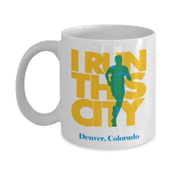 I Run Denver City Running Coffee & Tea Gift Mug For A Long Distance Marathon Runner