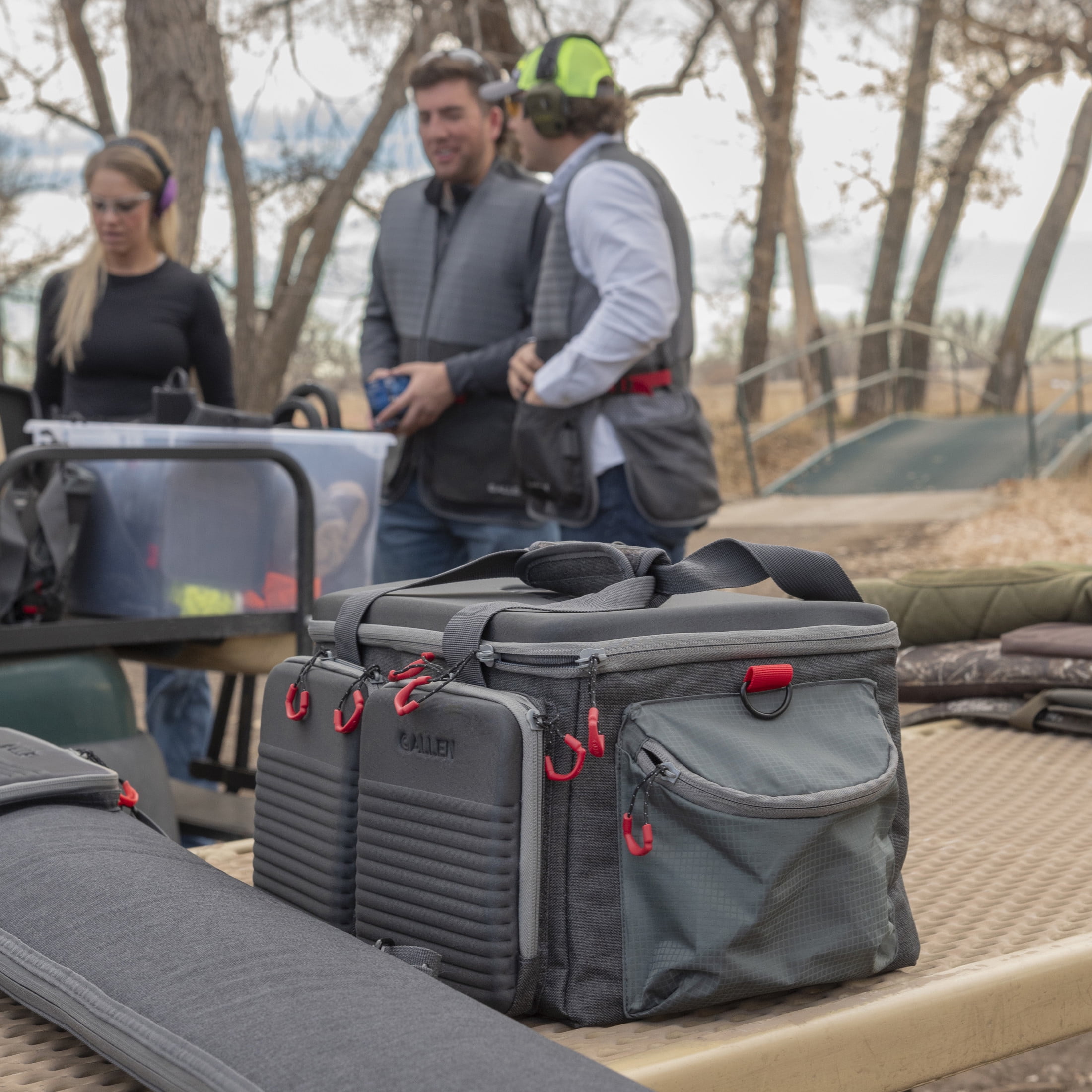 Allen Company Competitor Premium Molded Lockable Range Bag, Internal Tote & Fold-Up Gun Mat, Gray