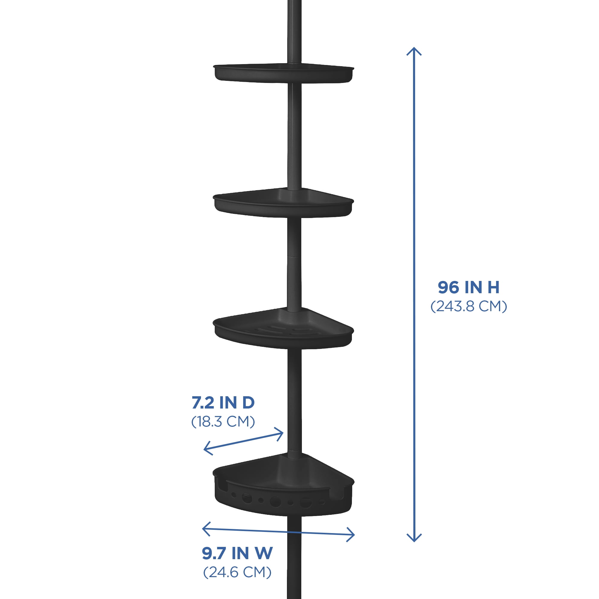 Mainstays 4-Tier Black Tension Pole Shower Caddy Organizer