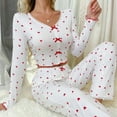 thumbnail image 2 of YUGYXL Women Cute Long Sleeve Pajama Set Heart Print Lace Trim Crop Top Ruffle Pants Sleepwear 2 Piece Bow Tie Loungewear Red L, 2 of 3