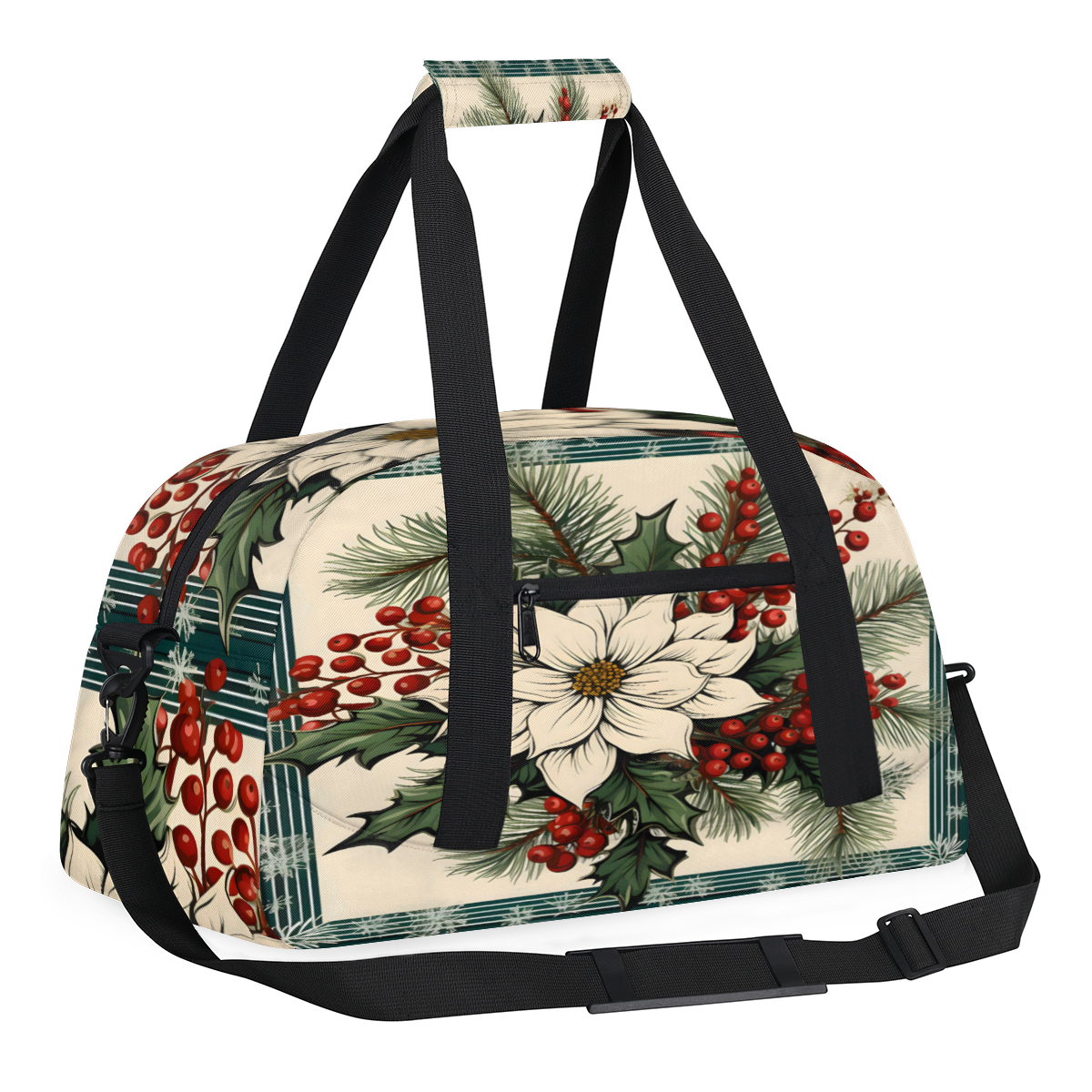 Herdesigns Sports Duffle Bags Travel Duffle Bag Gym Bag Vintage Flower Christmas Theme Weekender Travel Bag Waterproof Overnight Bag Carry On Travel Tote Bag Dance Bags