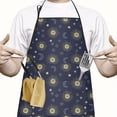 thumbnail image 2 of Dark Blue Sun Moon Star Pattern Apron-Garden Aprons for Women with Pockets-Cotton Linen Waterproof Kitchen Cooking Gardening Aprons Adjustable for Kitchen,Cooking,BBQ and Salon 33x27 Inch, 2 of 7