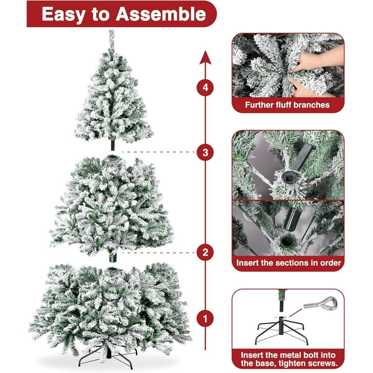 Behome 7ft Flocked Pre-Lit Artificial Christmas Tree with 8