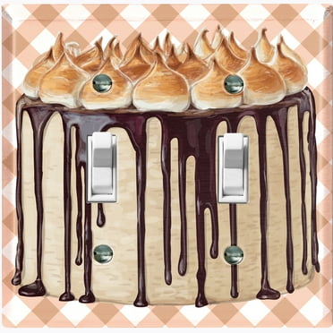 Metal Light Switch Wall Plate Outlet Cover (Vanilla Chocolate Roasted Marshmellow Cake - Double Toggle)