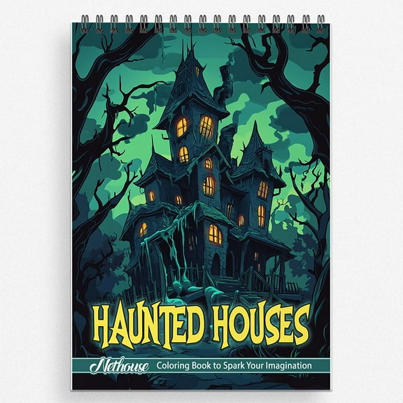 NETHOUSE Haunted Houses Coloring Book For Adults Relaxation & Stress Relief, 30 Coloring Pages Featuring Spooky Haunted Houses, Creepy Mansions, Foggy Night Scenes, and Ghostly Shadows