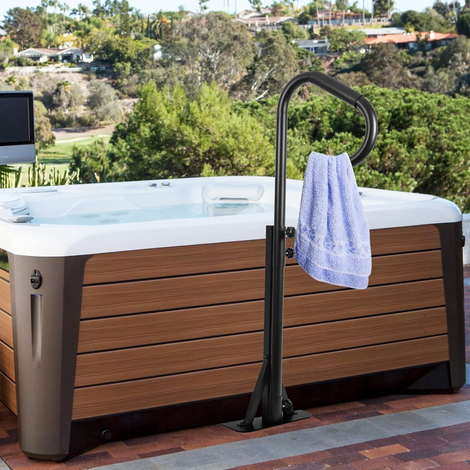 Garvee Hot Tub Handrail, 56" Handrail Pivots, 360 Rotatable Adjustable Height, Black
