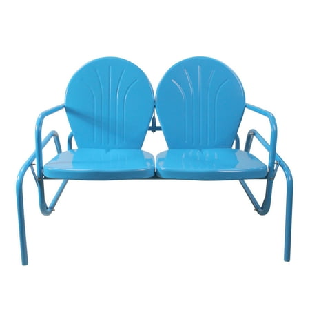 Retro Metal Double Glider - Outdoor Retro Metal Tulip Double Glider, Turquoise Blue