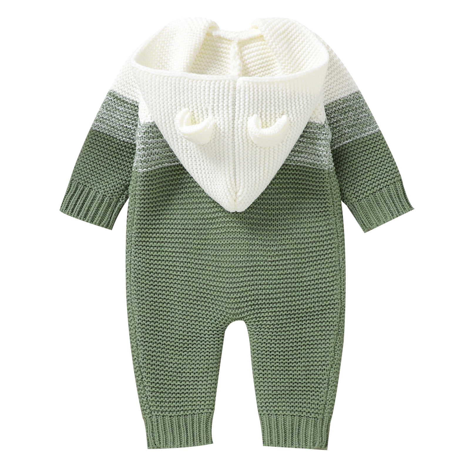 FYMNSI Newborn Baby Girl Boy Hooded Romper Infant Button Down Knitted Jumpsuit Fall Winter Clothes 0-3 Months Green