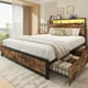 thumbnail image 1 of Queen Bed Frame with 2-Tier Storage Headboard, USB Port and LED Light, 4 Storage Drawers, Brown, 1 of 2