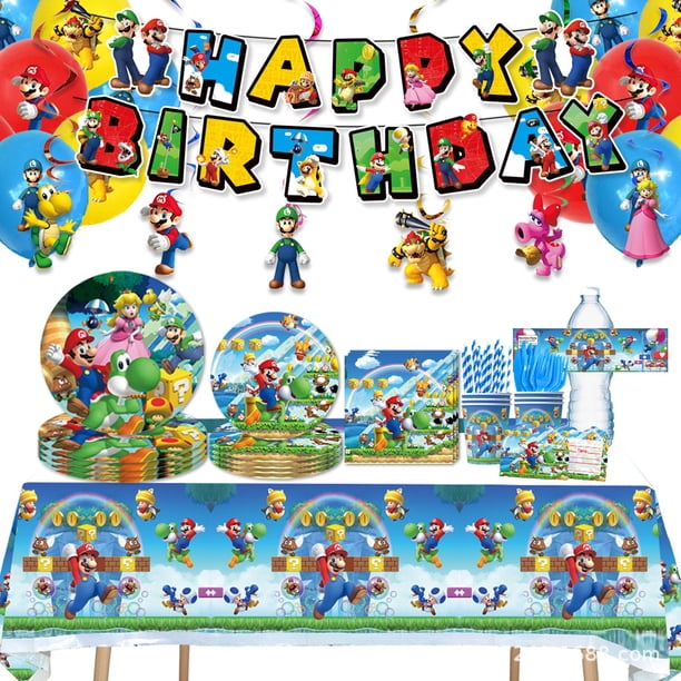 Juego de decoración para fiesta de cumpleaños de la serie Super Mario, conjunto de banderas, pastel, fiesta, plantación de banderas, bolas, combinación de decoración para fiesta de cumpleaños