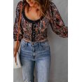 thumbnail image 3 of ABPHQTO Top corto con estampado floral de Paisley con volantes para mujer, 3 of 5