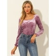 thumbnail image 3 of INSPIRE CHIC Women's Velvet Square NeckLong Sleeve Blouse Top, 3 of 6