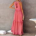 thumbnail image 6 of Womens Dresses Summer Sleeveless Long Solid Color Loose Halter Neck Ruffle Maxi Beach Casual Dress Pink M, 6 of 8