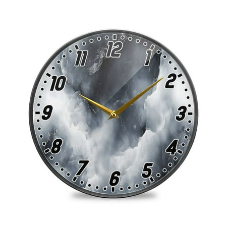 Wall Clock Battery Operated Non-Ticking Silent for Living Room Bedroom Kitchen Office Decor Rolling Cloud Marble 9.5