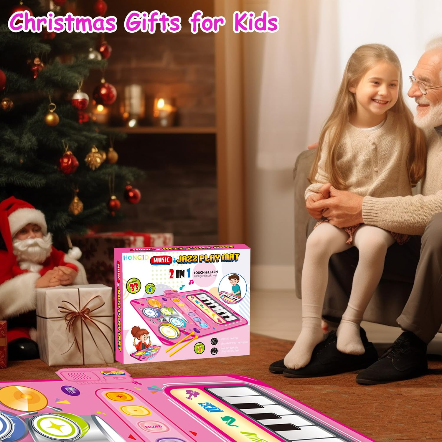 2 in 1 Musical Mat Toys Piano Keyboard & Drum Set with 2 Drum Sticks Baby Music Toy 12-18 Months Christmas Birthday Gifts