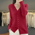 thumbnail image 3 of Fiaer Long Sleeve Knit Cardigan Sweaters for Women Lightweight Comfort Versatile Button Down V-Neck Solid Tops Red XL, 3 of 3