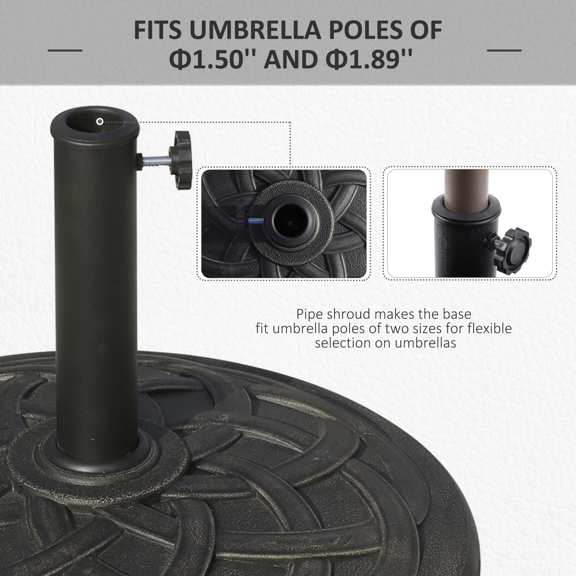 22" 42 lbs Round Resin Umbrella Base Stand Market Parasol Holder with Beautiful Decorative Pattern & Easy Setup, for 桅1.5", 桅1.89" Pole, for Lawn, Deck, Backyard, Garden, Bronze