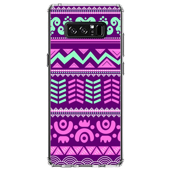 DistinctInk Clear Shockproof Hybrid Case for Samsung Galaxy Note 8 - TPU Bumper, Acrylic Back, Tempered Glass Screen Protector - Pink Green Aztec Tribal