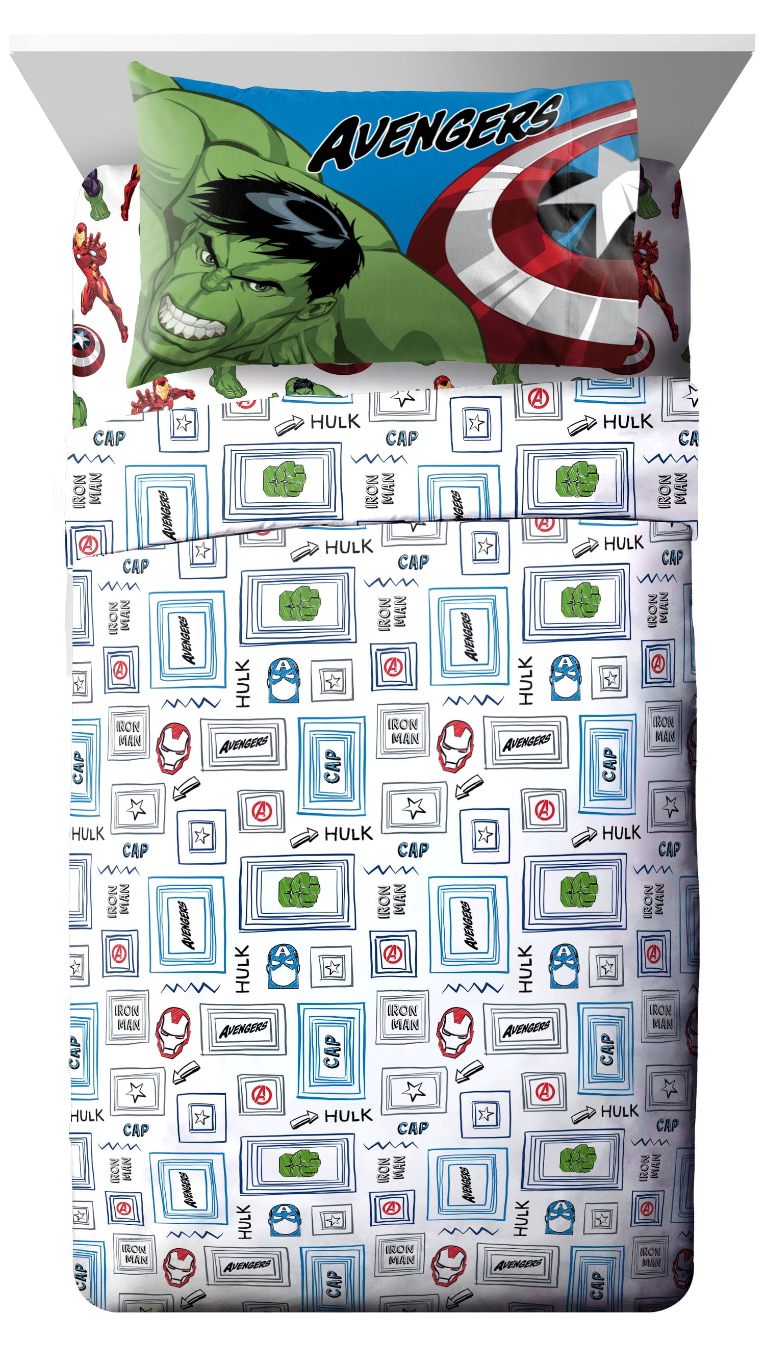 Avengers Hero Time Kids 3Piece Twin Sheet Set, Microfiber, White