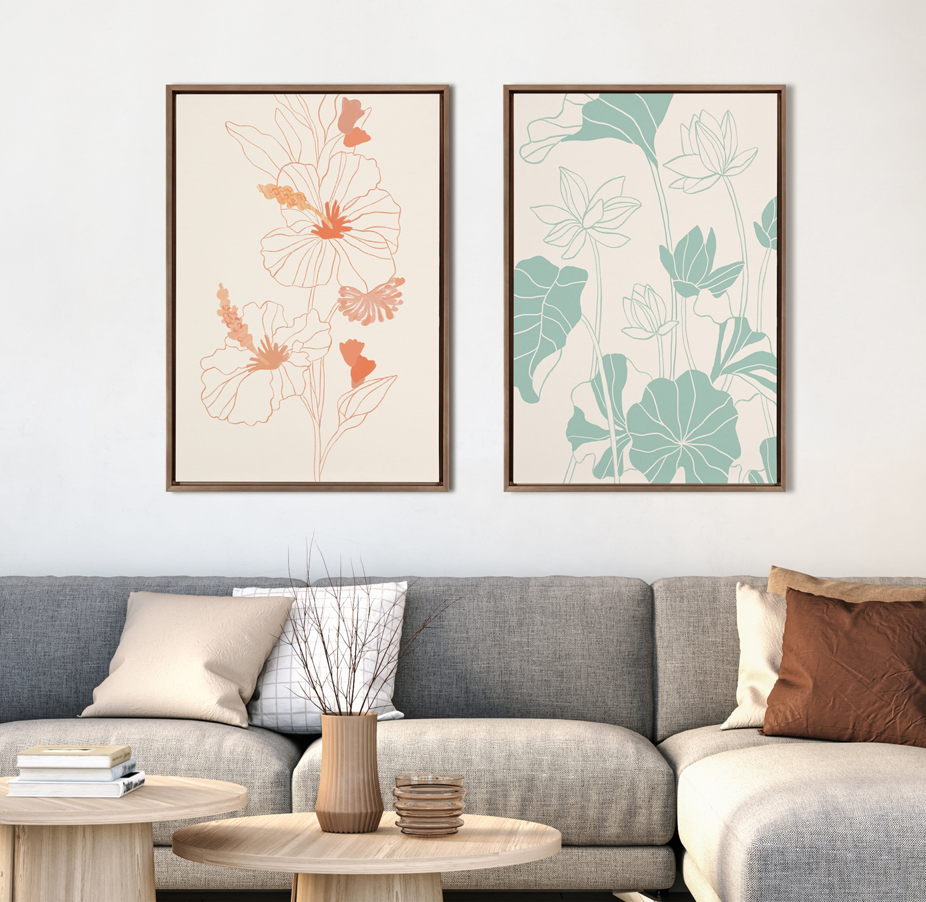 Kate and Laurel Sylvie Lotus Garden Framed Canvas Wall Art by Kasey Free, 23x33 Gold, Calming Floral Art for Wall