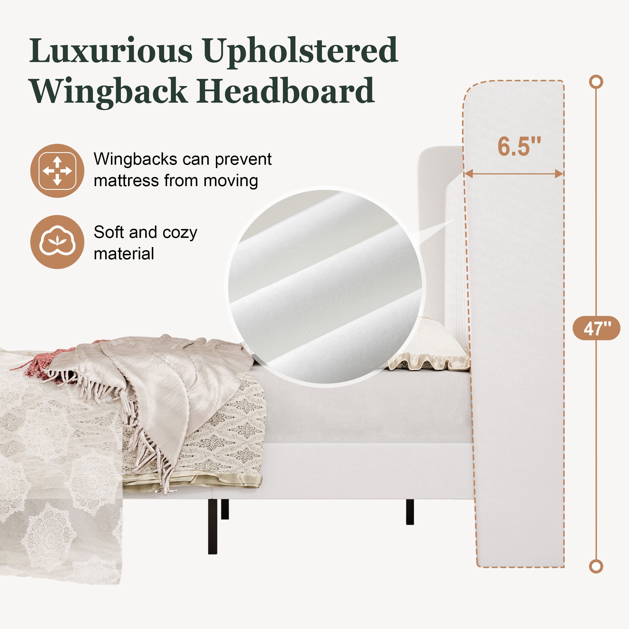 Amolife Queen Size Bed Frame with Advanced 4-in-1 Charging Hub (2 AC Outlets, 1 Type-C, 1 USB) & Storage Shelf, Upholstered Velvet Wingback Headboard, White