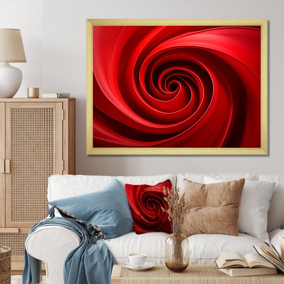 Designart "Vortex Of Red Perpetual Pulse" Abstract Spirals Picture Framed Wall Art Living Room