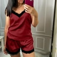 thumbnail image 1 of LSLJS Ensemble Deux Pièces pour Femmes en Dentelle Satinée, Camisole à Bretelles, Hauts, Shorts, Pyjama, Ensembles de Lingerie, 1 of 9
