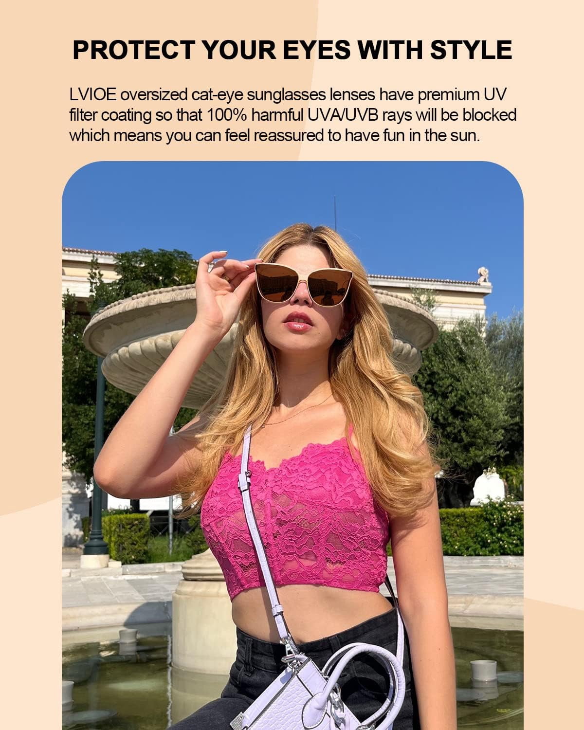 LVIOE Cat Eyes Sunglasses for Women, Polarized Oversized Fashion Vintage Eyewear for Driving Fishing - 99.99% UV Protection